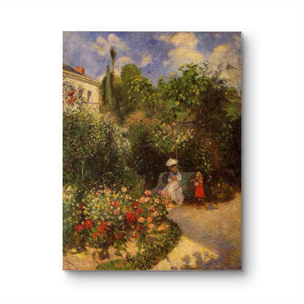 "Camille Pissarro's 'Garden Serenity with Mother and Child' - Hand-Painted Oil Painting Reproduction"