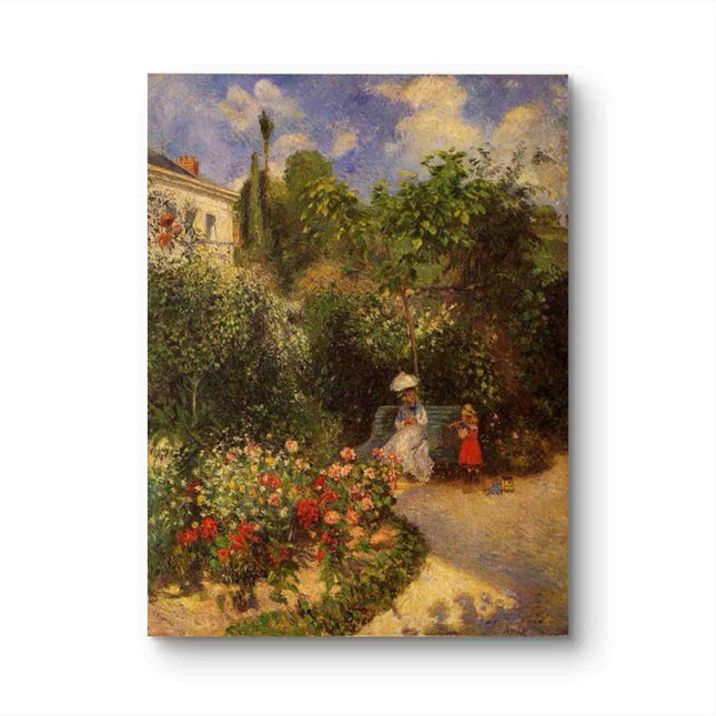 "Camille Pissarro's 'Garden Serenity with Mother and Child' - Hand-Painted Oil Painting Reproduction"