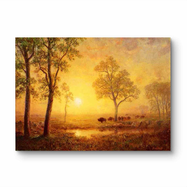 "Albert Bierstadt's 'Golden Prairie Dawn' - Hand-Painted Landscape Oil Painting Reproduction"