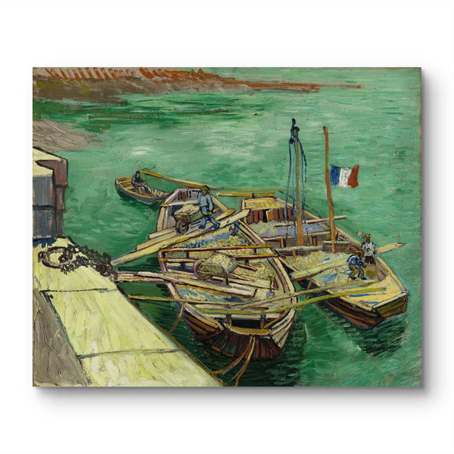 "Vincent van Gogh's 'Boats with Workers on the Shore' - Premium Hand-Painted Oil Reproduction on Canvas"