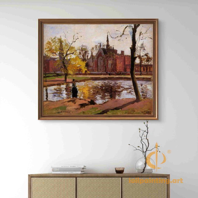 "Camille Pissarro's 'Contemplation by the Water' - Hand-Painted Impressionist Oil Painting Reproduction"