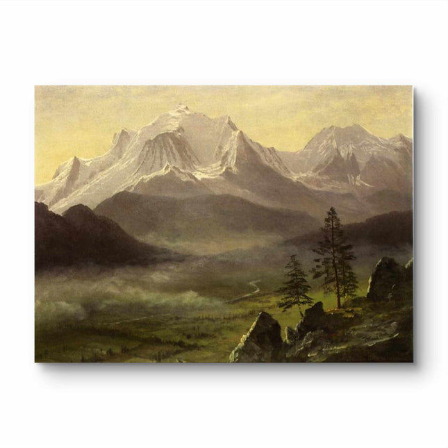 "Albert Bierstadt's 'Alpine Majesty' - Hand-Painted Landscape Oil Painting Reproduction"