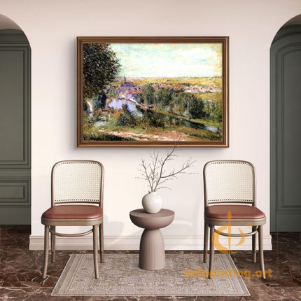 "Alfred Sisley's 'Serene Riverside Village' - Hand-Painted Impressionist Oil Painting Reproduction"