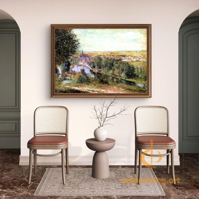 "Alfred Sisley's 'Serene Riverside Village' - Hand-Painted Impressionist Oil Painting Reproduction"