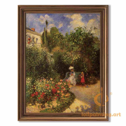 "Camille Pissarro's 'Garden Serenity with Mother and Child' - Hand-Painted Oil Painting Reproduction"