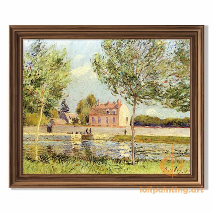 "Alfred Sisley's 'Riverside Retreat' - Hand-Painted Impressionist Oil Painting Reproduction"