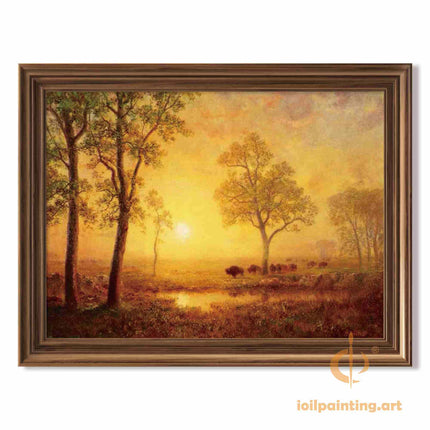 "Albert Bierstadt's 'Golden Prairie Dawn' - Hand-Painted Landscape Oil Painting Reproduction"