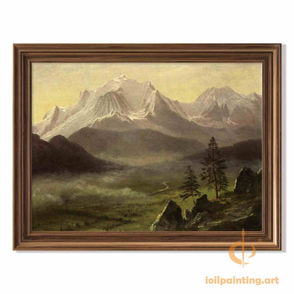 "Albert Bierstadt's 'Alpine Majesty' - Hand-Painted Landscape Oil Painting Reproduction"