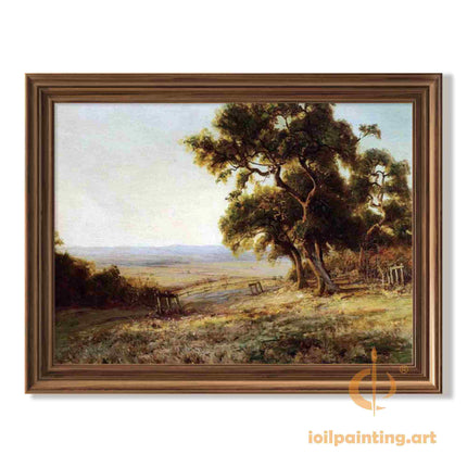 "Julian Onderdonk's 'Pastoral Serenity: Countryside with Majestic Trees' Oil Painting Reproduction on Canvas"