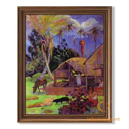 "Paul Gauguin's 'Tropical Village Life' - Premium Hand-Painted Oil Reproduction on Canvas"