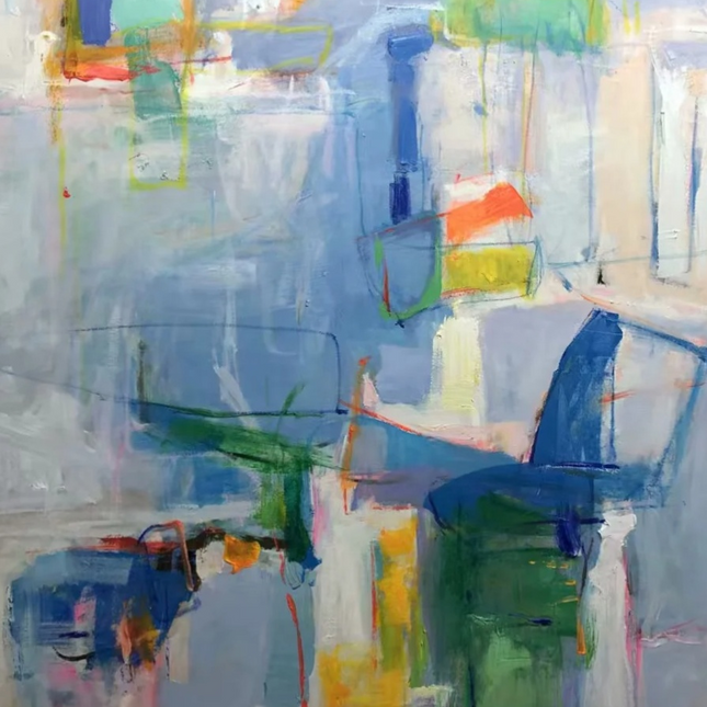 "Serene Blue Abstract Oil Painting - Modern Colorful Wall Art - Handmade Contemporary Canvas for Living Room Decor"