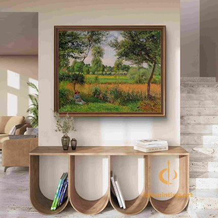 "Camille Pissarro's 'Resting Figure in Golden Wheat Field' - Hand-Painted Impressionist Oil Painting Reproduction"