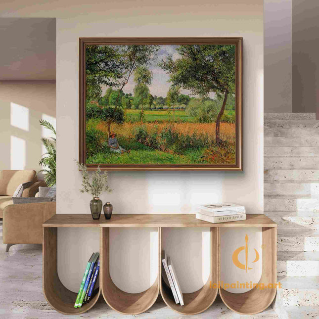 "Camille Pissarro's 'Resting Figure in Golden Wheat Field' - Hand-Painted Impressionist Oil Painting Reproduction"