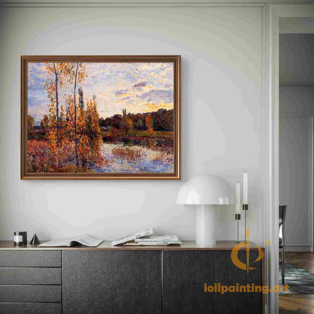"Alfred Sisley's 'Autumn Riverside Splendor' - Hand-Painted Landscape Oil Painting Reproduction"