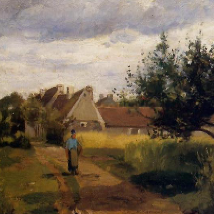 "Camille Pissarro's 'Blue Figure in Countryside' - Hand-Painted Impressionist Oil Painting Reproduction"