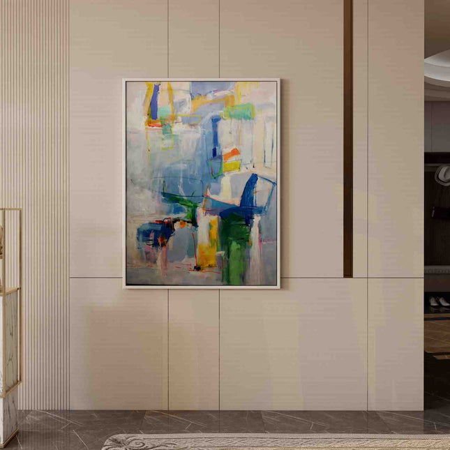 "Serene Blue Abstract Oil Painting - Modern Colorful Wall Art - Handmade Contemporary Canvas for Living Room Decor"