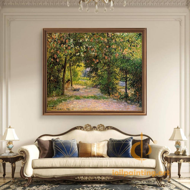 "Camille Pissarro's 'Orchard Pathway with Autumn Fruits' - Hand-Painted Oil Painting Reproduction"