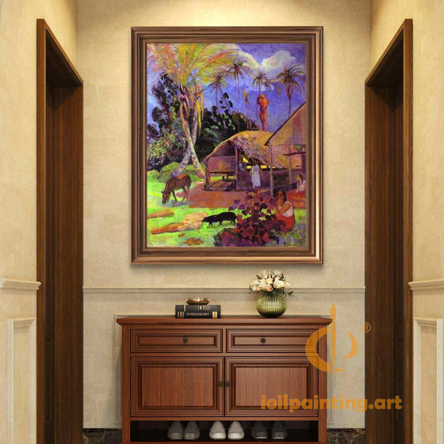 "Paul Gauguin's 'Tropical Village Life' - Premium Hand-Painted Oil Reproduction on Canvas"