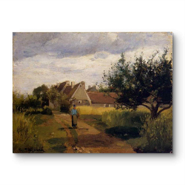 "Camille Pissarro's 'Blue Figure in Countryside' - Hand-Painted Impressionist Oil Painting Reproduction"