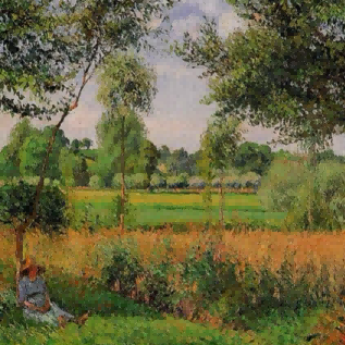 "Camille Pissarro's 'Resting Figure in Golden Wheat Field' - Hand-Painted Impressionist Oil Painting Reproduction"