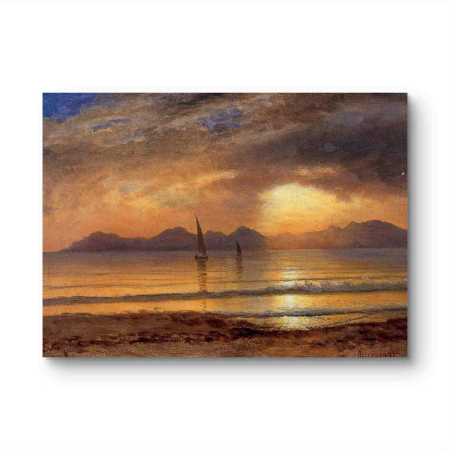"Albert Bierstadt's 'Sunset Sail' - Hand-Painted Seascape Oil Painting Reproduction"