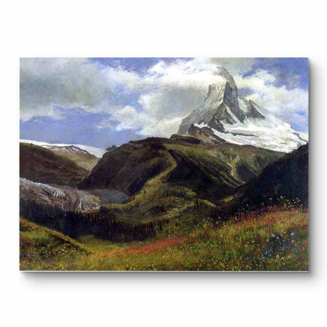 "Albert Bierstadt's 'Alpine Splendor' - Hand-Painted Mountain Landscape Oil Painting Reproduction"