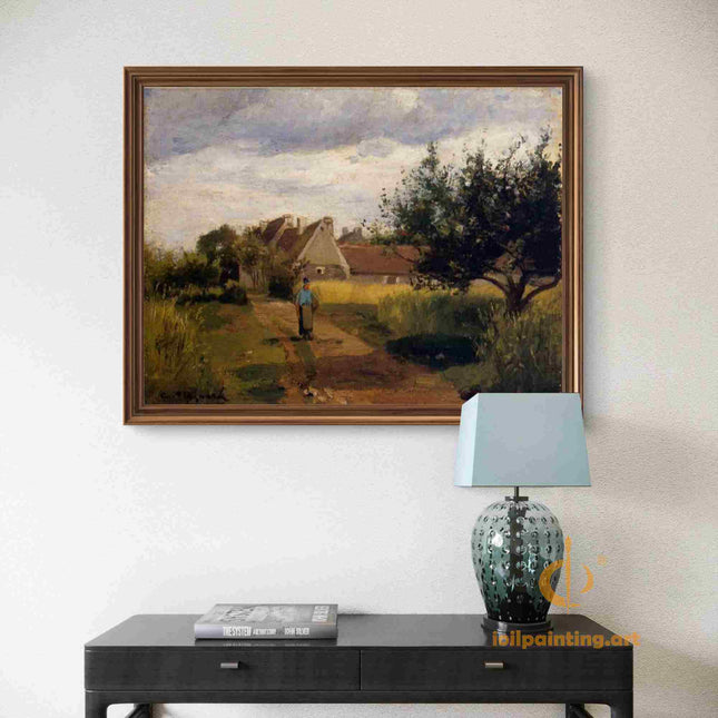 "Camille Pissarro's 'Blue Figure in Countryside' - Hand-Painted Impressionist Oil Painting Reproduction"