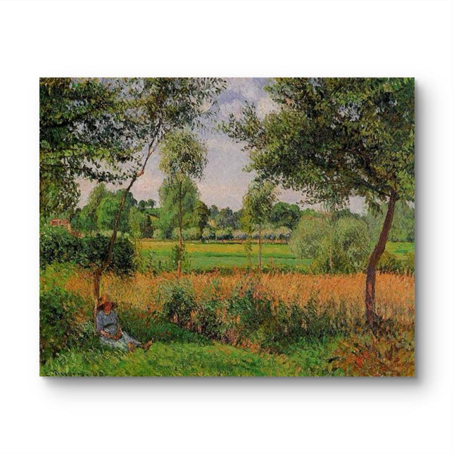 "Camille Pissarro's 'Resting Figure in Golden Wheat Field' - Hand-Painted Impressionist Oil Painting Reproduction"