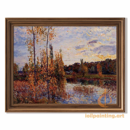 "Alfred Sisley's 'Autumn Riverside Splendor' - Hand-Painted Landscape Oil Painting Reproduction"