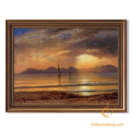"Albert Bierstadt's 'Sunset Sail' - Hand-Painted Seascape Oil Painting Reproduction"