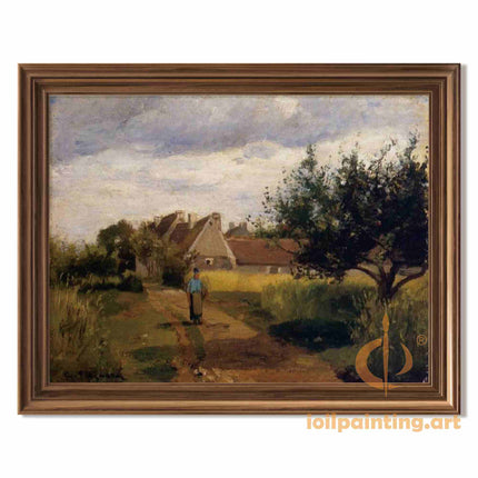 "Camille Pissarro's 'Blue Figure in Countryside' - Hand-Painted Impressionist Oil Painting Reproduction"
