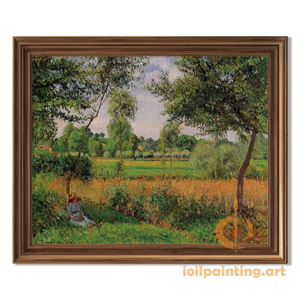 "Camille Pissarro's 'Resting Figure in Golden Wheat Field' - Hand-Painted Impressionist Oil Painting Reproduction"