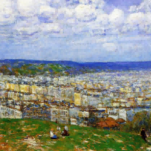 "Childe Hassam's 'Serene Cityscape Panorama' - Hand-Painted Classical Oil Painting Reproduction"