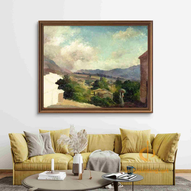 "Camille Pissarro's 'Tranquil Village with Rustic Charm' - Hand-Painted Impressionist Oil Painting Reproduction"