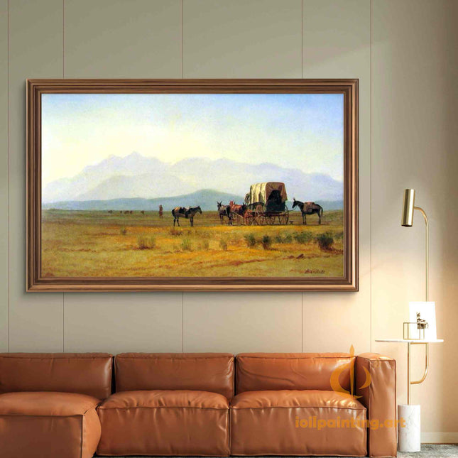 "Albert Bierstadt's 'Western Frontier Journey' - Hand-Painted Prairie Landscape Oil Painting Reproduction"