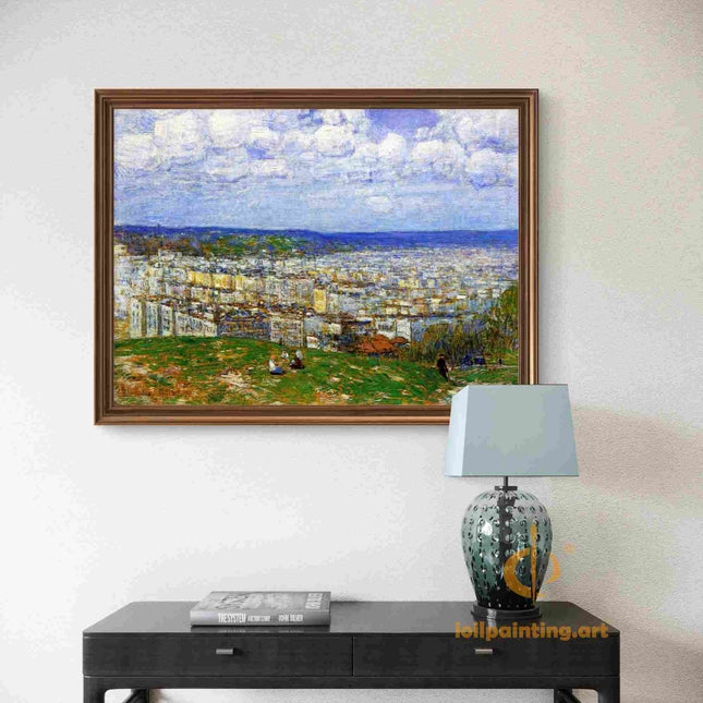 "Childe Hassam's 'Serene Cityscape Panorama' - Hand-Painted Classical Oil Painting Reproduction"