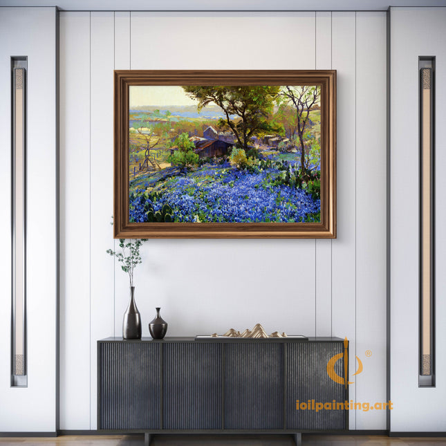 "Robert Julian Onderdonk's 'Blue Flower Meadow' - Premium Hand-Painted Oil Reproduction on Canvas"