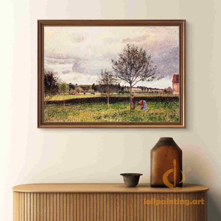 "Camille Pissarro's 'Country Laborers in Sunlit Fields' - Hand-Painted Impressionist Oil Painting Reproduction"