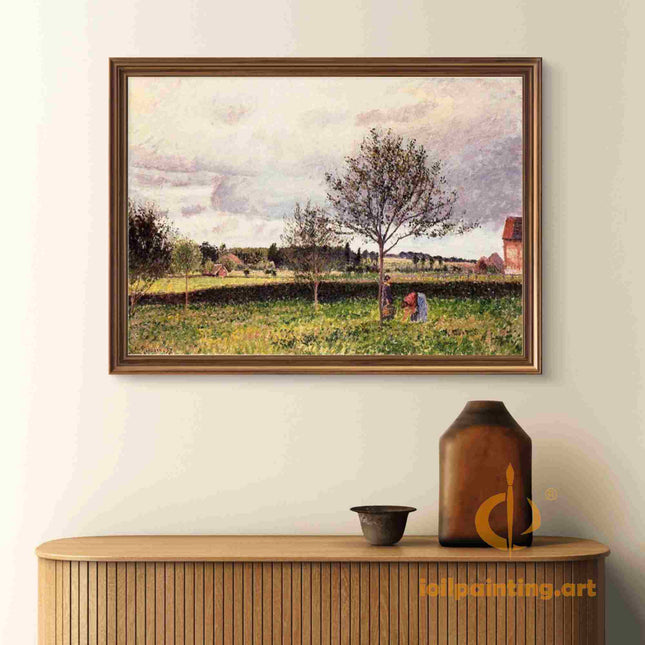 "Camille Pissarro's 'Country Laborers in Sunlit Fields' - Hand-Painted Impressionist Oil Painting Reproduction"