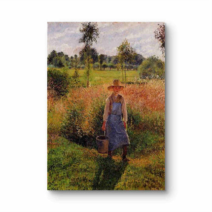 "Camille Pissarro's 'Country Woman with Bucket in Sunlit Field' - Hand-Painted Oil Painting Reproduction"
