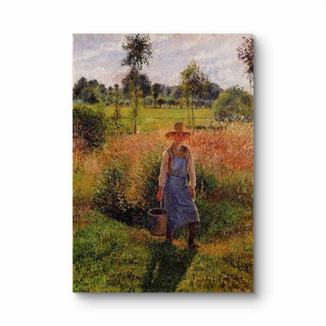 "Camille Pissarro's 'Country Woman with Bucket in Sunlit Field' - Hand-Painted Oil Painting Reproduction"