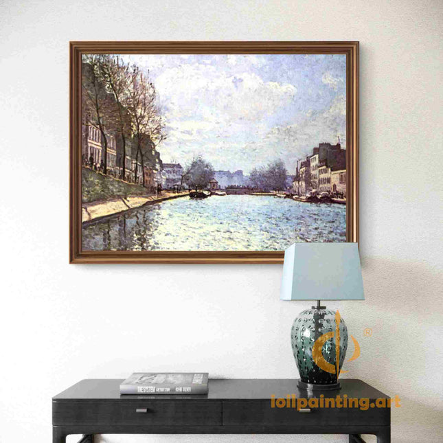 "Alfred Sisley's 'Tranquil Riverbanks' - Hand-Painted Impressionist Oil Painting Reproduction"