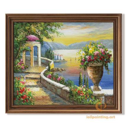 "Mediterranean Sunset Coastline - Premium Hand-Painted Oil Reproduction on Canvas"