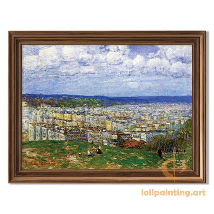 "Childe Hassam's 'Serene Cityscape Panorama' - Hand-Painted Classical Oil Painting Reproduction"