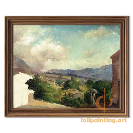 "Camille Pissarro's 'Tranquil Village with Rustic Charm' - Hand-Painted Impressionist Oil Painting Reproduction"