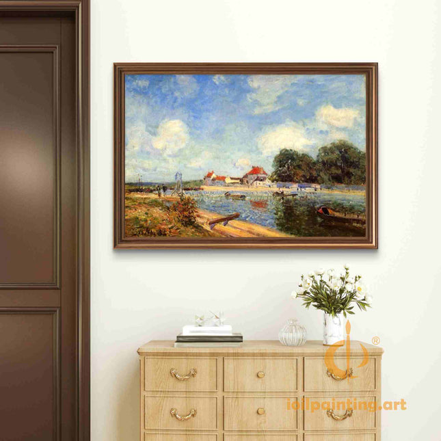 "Alfred Sisley's 'Serene Riverside' - Hand-Painted Impressionist Oil Painting Reproduction"