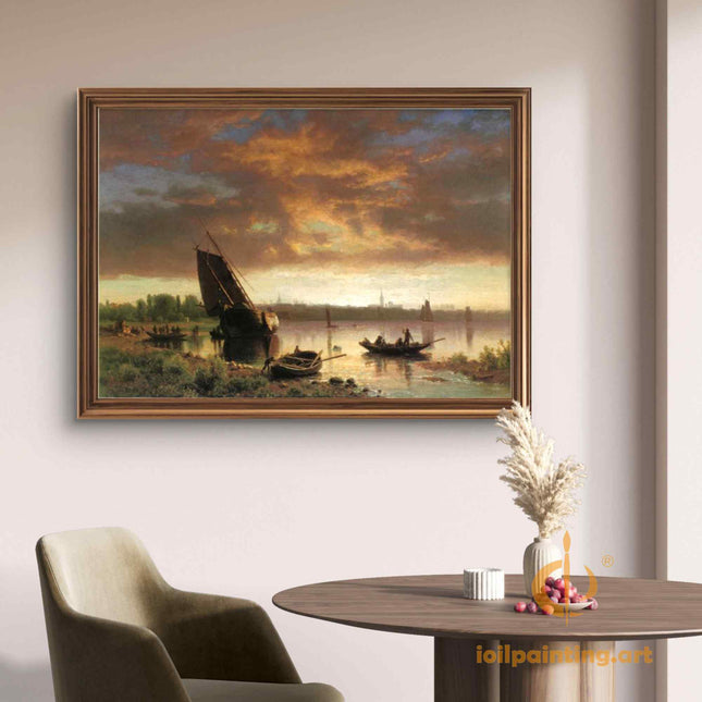 "William Turner's 'Twilight Harbor Serenity' - Hand-Painted Romantic Era Oil Painting Reproduction"