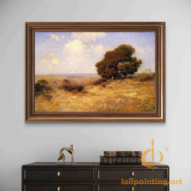 "Julian Onderdonk's 'Serene Prairie with Majestic Oak' Oil Painting Reproduction on Canvas"