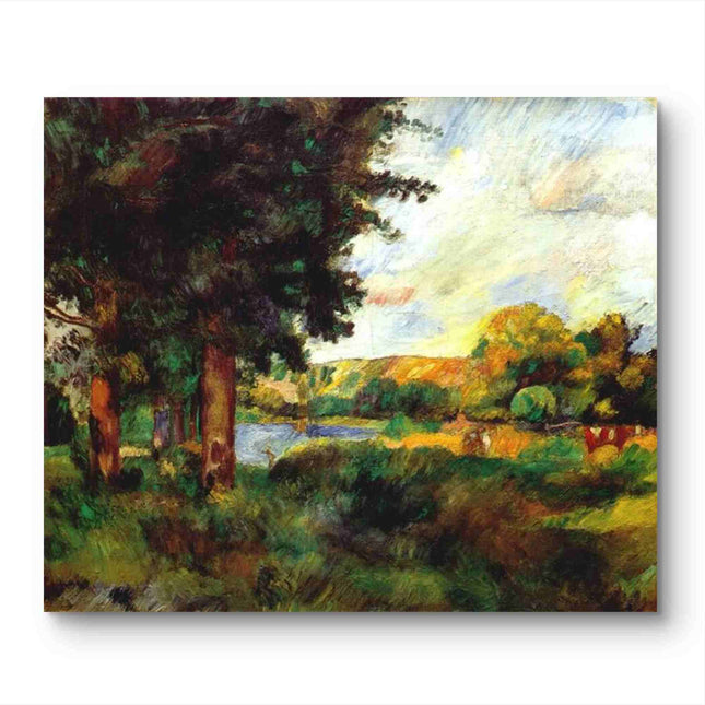 "Pierre-Auguste Renoir's 'Lakeside Tranquility' Oil Painting Reproduction - Serene Landscape with Towering Trees"