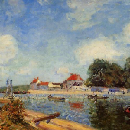 "Alfred Sisley's 'Serene Riverside' - Hand-Painted Impressionist Oil Painting Reproduction"